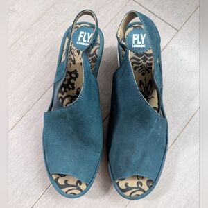 Fly London Wily sandals teal turquoise blue suede leather size 40